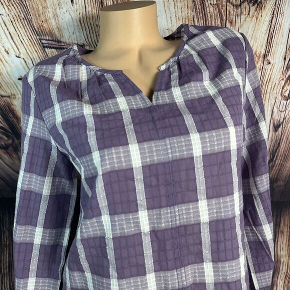 Christopher Banks Womens Size Small Purple White Plaid V Neck Top Blouse Shirt - Picture 2 of 11